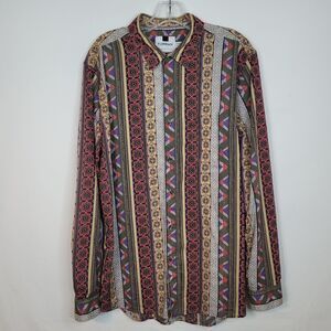 Topman Shirt Multicolor Geometric Mens XL Button Up Long Sleeve Cruise Clubwear